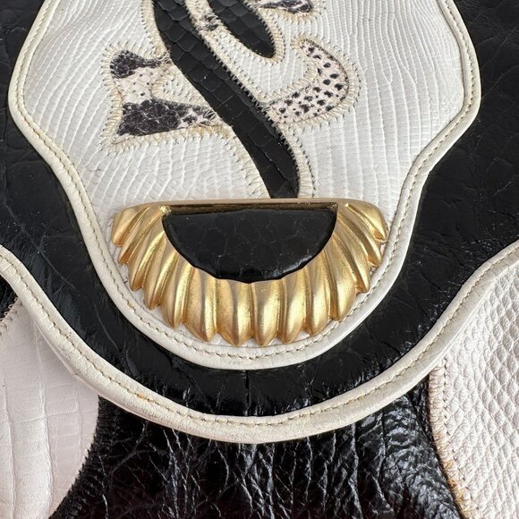 1980s Sharif Black and White Leather Crossbody - Picture 3 of 13
